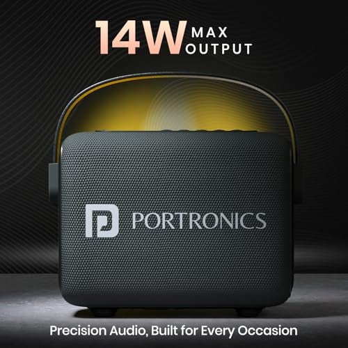 Portronics Resonate 14W Portable Bluetooth Speaker With LED Sunset Projection Lights, Upto 5 Hours Playtime, Bluetooth 5.3V, TWS Function, Handsfree Calling, Leather Handle, Type C Fast Charging-Black - Image 5