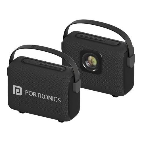 Portronics Resonate 14W Portable Bluetooth Speaker With LED Sunset Projection Lights, Upto 5 Hours Playtime, Bluetooth 5.3V, TWS Function, Handsfree Calling, Leather Handle, Type C Fast Charging-Black - Image 1