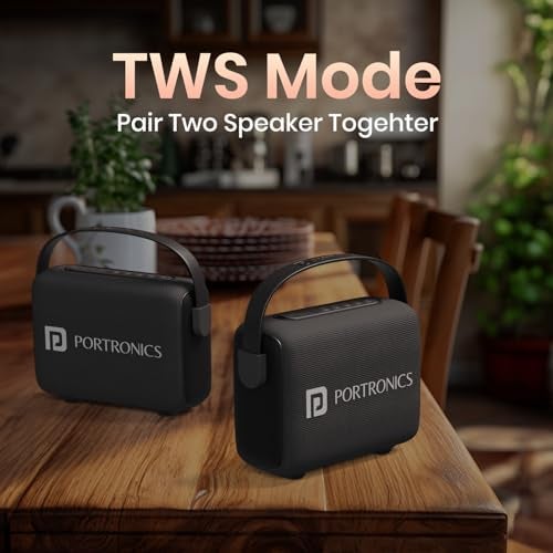 Portronics Resonate 14W Portable Bluetooth Speaker With LED Sunset Projection Lights, Upto 5 Hours Playtime, Bluetooth 5.3V, TWS Function, Handsfree Calling, Leather Handle, Type C Fast Charging-Black - Image 4