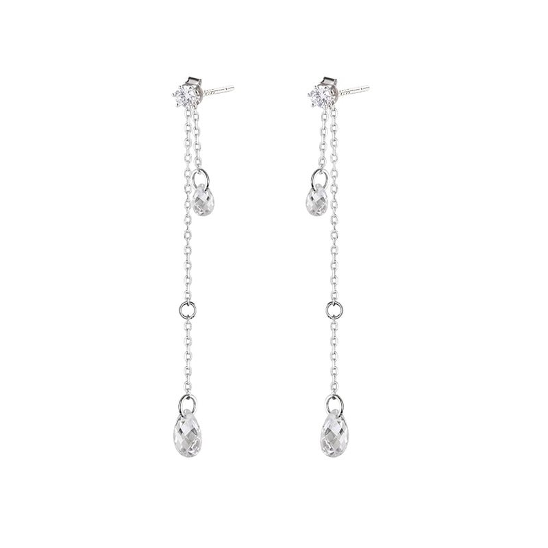 SLUYNZ Solid 925 Sterling Silver CZ Droplet Dangle Earrings Chain for Women Teen Girls Teardrop Dangling Earrings Tassel Sparkling CZ Studs Chain (A-Sterling Silver) - Image 1