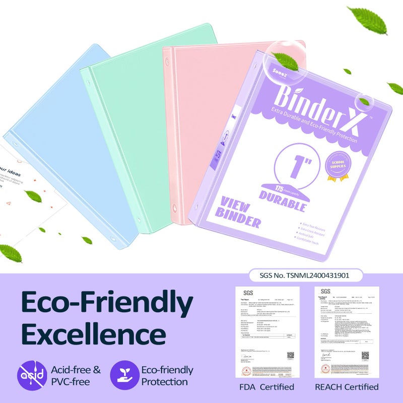Sooez BinderX Extra Durable 3 Ring Binder, Round Rings 1 Inch Binder, Fits 175 Sheets of 8.5x11 Paper, Customizable View Cover with Inside Pockets, Cute 1" Binders, 1 Inch Binders 3 Ring, Lavender Purple - Image 2