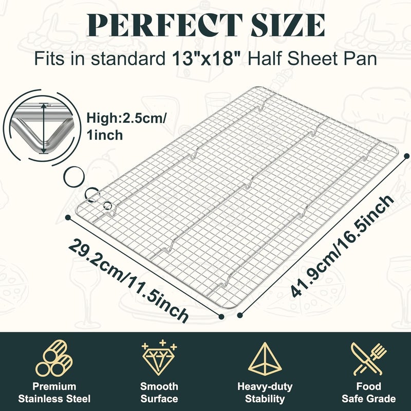LIEMAND Cooling Racks for Cooking and Baking - 11.5"x16.5" Oven Safe Premium Stainless Steel Heavy Duty Baking Rack Tight-Wire, Fits Half Sheet Pan for Roasting & Grilling & Cooking - Set of 2 - Image 2