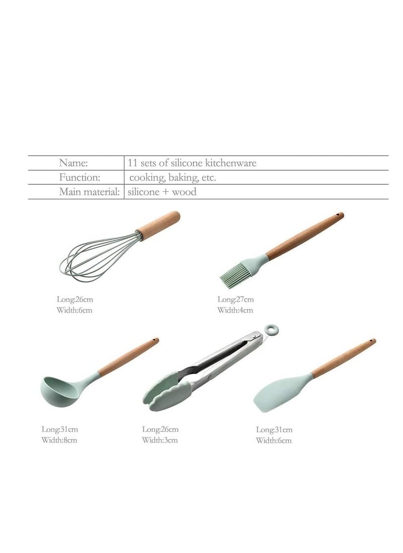 Raxoom Silicone Cooking Kitchen 11PCS Wooden Utensils Tool for Nonstick Cookware,Cooking Utensils Set with Bamboo Wood Handles for Nonstick Cookware，Non Toxic Turner Tongs Spatula Spoon Set - Image 5