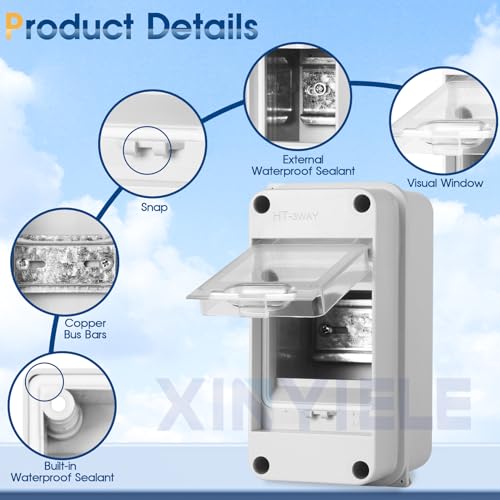 XINYIELE Waterproof Distribution Protection Box, ABS Plastic Breaker Electrical Box and Transparent Cover IP65, for Indoor Outdoor Wall Circuit Breaker (HT-3WAY) - Image 3