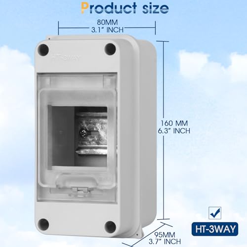 XINYIELE Waterproof Distribution Protection Box, ABS Plastic Breaker Electrical Box and Transparent Cover IP65, for Indoor Outdoor Wall Circuit Breaker (HT-3WAY) - Image 5