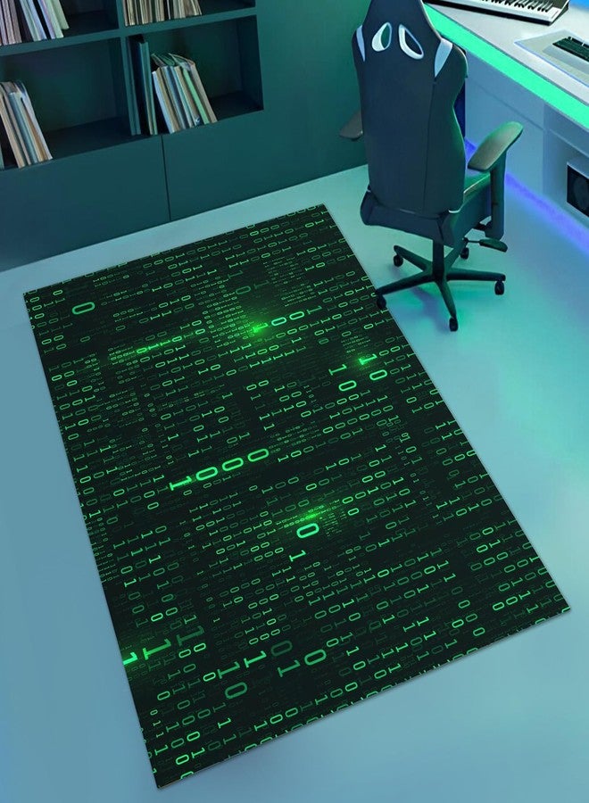 GUG Washable Game Area Rug, Binary Code Design Gaming Programmer Teen Carpet Rug Doormat, Non-Slip Low-Pile Floor Carpet for Computer Bedroom Indoor Front Entrance Living Room Office (63" x 47") - Image 1