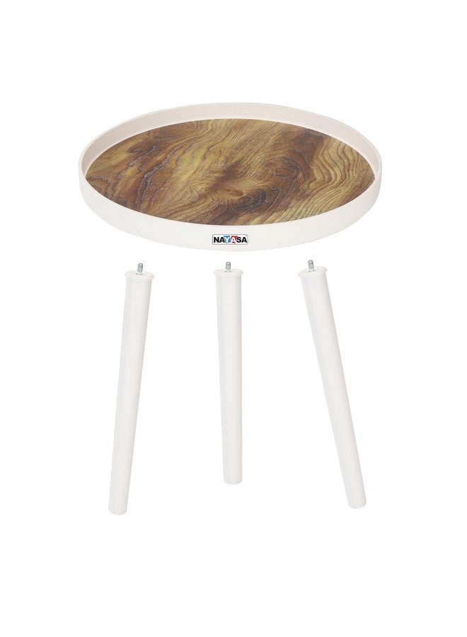 Nayasa Round Modern Plastic Side Coffee Table with an Asthetic Wooden Print On The Top, Side Lifted Round Ring Edges, Three Deattachable Legs, Strong and Sturdy Body, for, Living Area, Balcony, Brown - Image 3