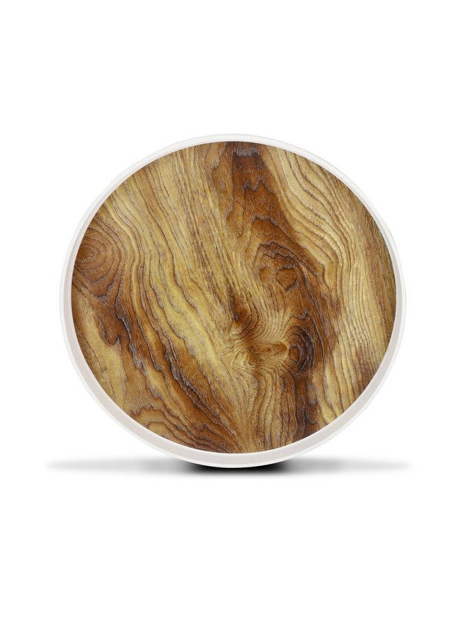 Nayasa Round Modern Plastic Side Coffee Table with an Asthetic Wooden Print On The Top, Side Lifted Round Ring Edges, Three Deattachable Legs, Strong and Sturdy Body, for, Living Area, Balcony, Brown - Image 2