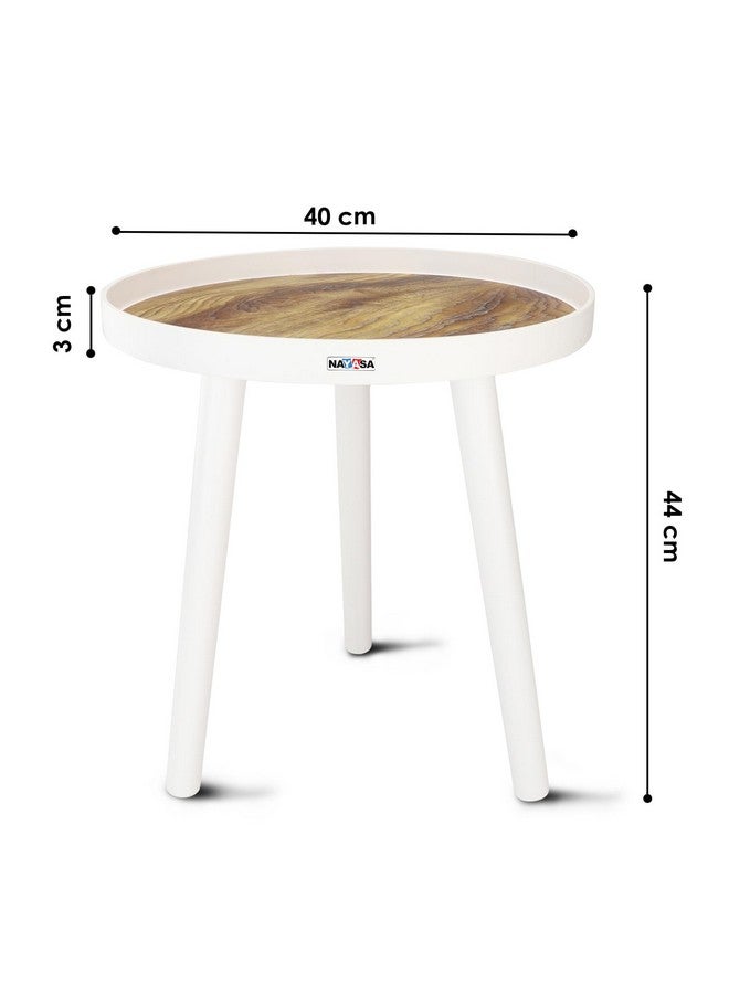 Nayasa Round Modern Plastic Side Coffee Table with an Asthetic Wooden Print On The Top, Side Lifted Round Ring Edges, Three Deattachable Legs, Strong and Sturdy Body, for, Living Area, Balcony, Brown - Image 5