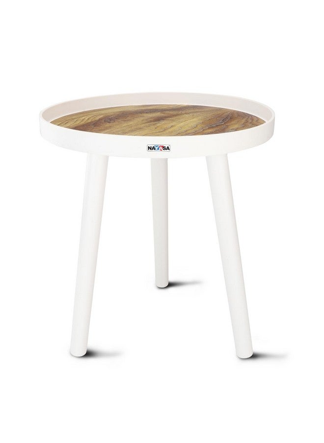 Nayasa Round Modern Plastic Side Coffee Table with an Asthetic Wooden Print On The Top, Side Lifted Round Ring Edges, Three Deattachable Legs, Strong and Sturdy Body, for, Living Area, Balcony, Brown - Image 1