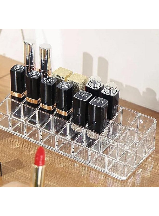 Graidient span Plastic 24 Compartment Cosmetic Organizer - Makeup Lipstick Storage Display Case, Transparent (23 x 9 cm) - Image 4