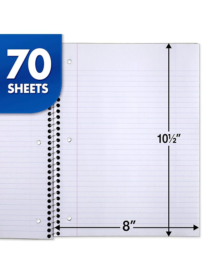 إيروريكس دفاتر حلزونية، عبوة من 12 ورقة مسطرة، موضوع واحد، مقاس 25.6 سم × 20.3 سم، 70 ورقة لكل دفتر، قد يختلف اللون 73703 - Image 2