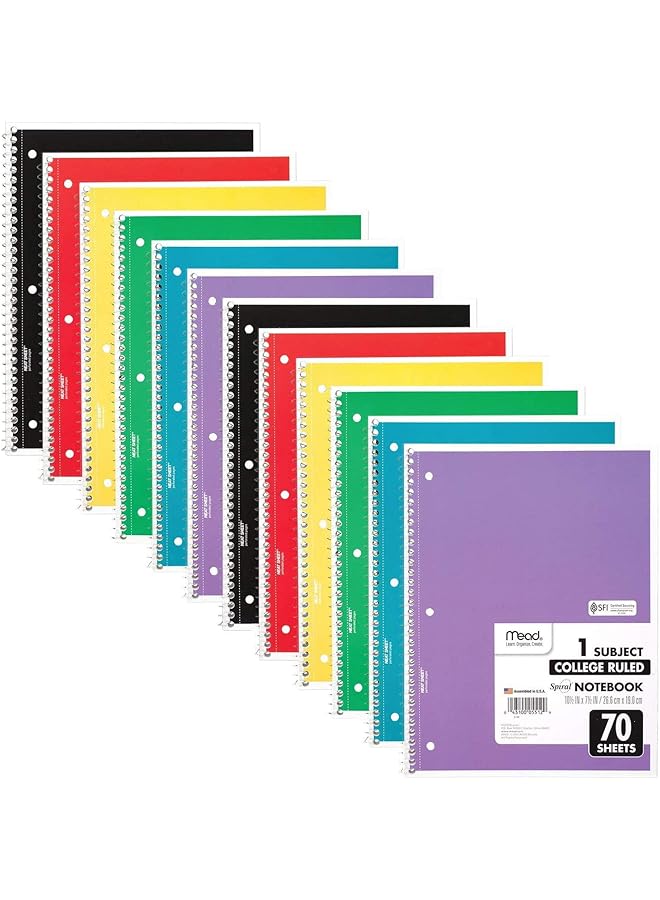 إيروريكس دفاتر حلزونية، عبوة من 12 ورقة مسطرة، موضوع واحد، مقاس 25.6 سم × 20.3 سم، 70 ورقة لكل دفتر، قد يختلف اللون 73703 - Image 1