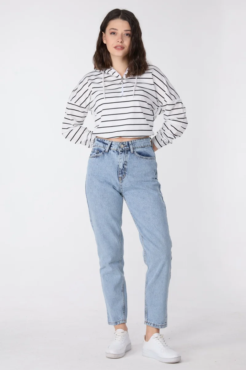 Tofisa 23669-ICE-BLUE-SNOW High Waist Mom Jeans
