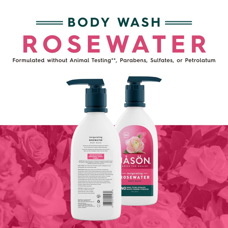 JASON Rosewater Invigorating Body Wash Women/Men, For a Gentle & Clean Feel, 30 Fluid Ounces - Image 2