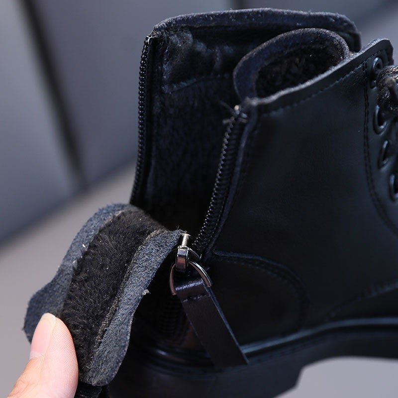 Girls Martin Boots Genuine Leather Children Ankle Boots Single Shoes British Style Girls Black Cotton Boots - Image 4