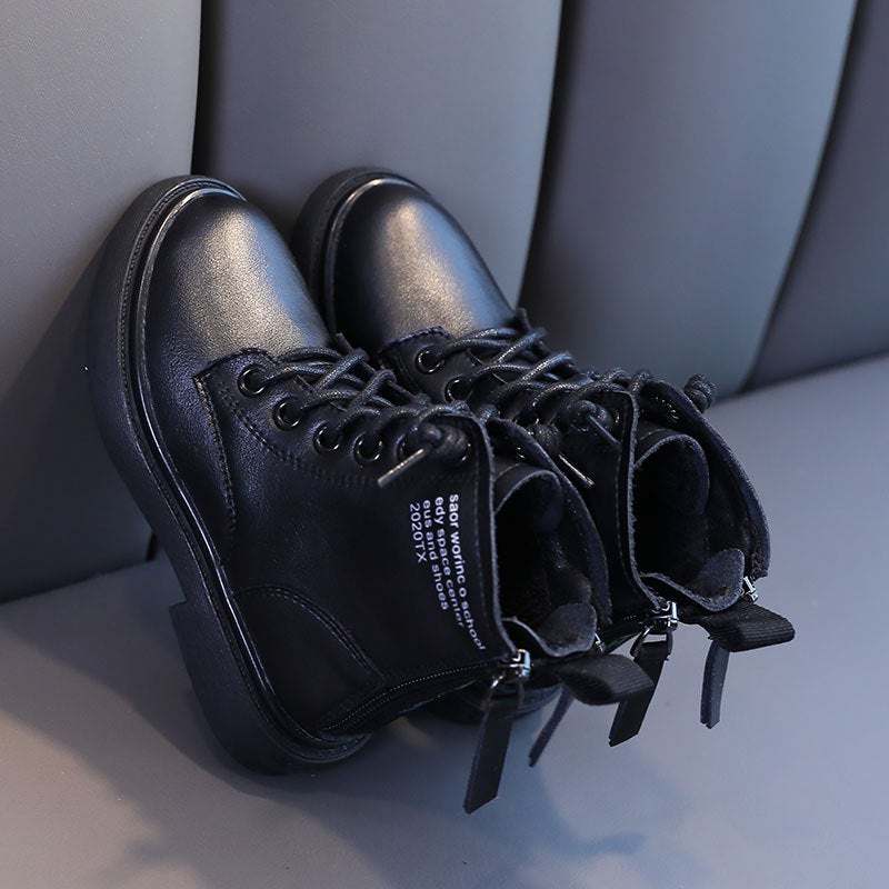 Girls Martin Boots Genuine Leather Children Ankle Boots Single Shoes British Style Girls Black Cotton Boots - Image 5