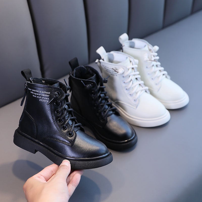 Girls Martin Boots Genuine Leather Children Ankle Boots Single Shoes British Style Girls Black Cotton Boots - Image 2