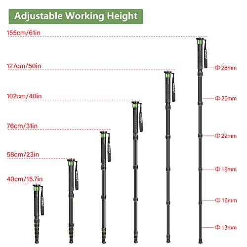 Manbily Camera Monopod Aluminum Portable Compact Lightweight Travel Monopod with Carrying Bag Walking Stick Handle,for DSLR Canon Nikon Sony Video Camcorder (Aluminum, Green&Black) - Image 5