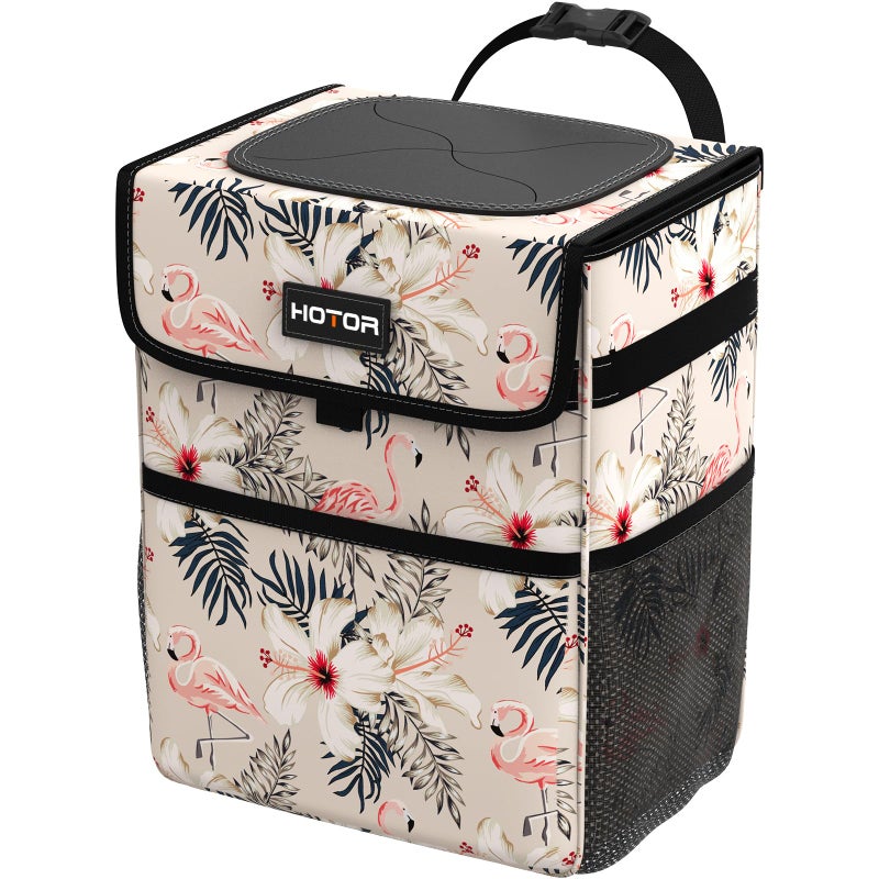 HOTOR Car Trash Can - Leak-Proof Car Organizer and Storage Bag for The Back/Front/Console of Any Cars,Sedans, SUVs & Trucks Easy-to-Install Car Accessory Interior, Flamingo Print - Image 4