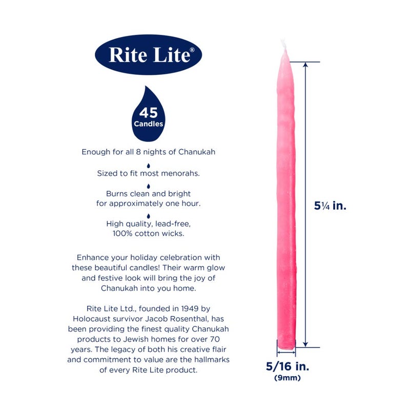 Rite Lite Chanukah for a Cause Pink Hanukkah Candles for Sharsheret - Bulk Pack of 45 - Decorative & Fits Most Menorahs Dripless Jewish Holiday Party Favors Accessories Decorations. - Image 4