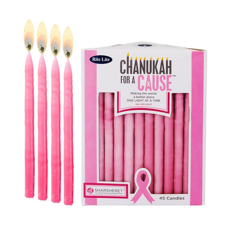 Rite Lite Chanukah for a Cause Pink Hanukkah Candles for Sharsheret - Bulk Pack of 45 - Decorative & Fits Most Menorahs Dripless Jewish Holiday Party Favors Accessories Decorations. - Image 1
