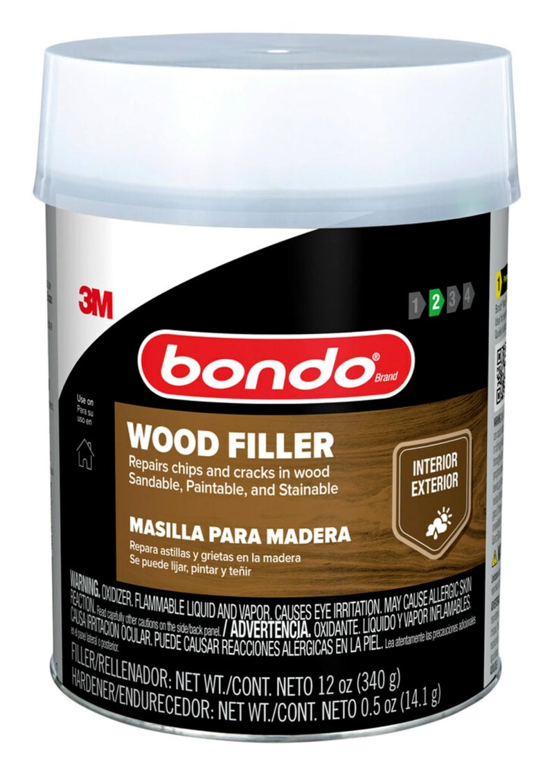 Bondo 3M Bondo Wood Filler 30 oz (850.49 g) with Bondo Cream Hardner 0.5 oz (14g), Repairs Chips and Cracks in Wood, Sandable, Paintable, and Stainable (WF-QT-ES) - Image 1