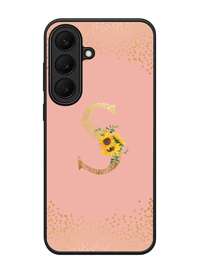 Stylizedd Rugged Case for Samsung Galaxy S26 FE- Slim Fit Hybrid Rubber Cover Sunflower Monogram - S (Rose Pink)
