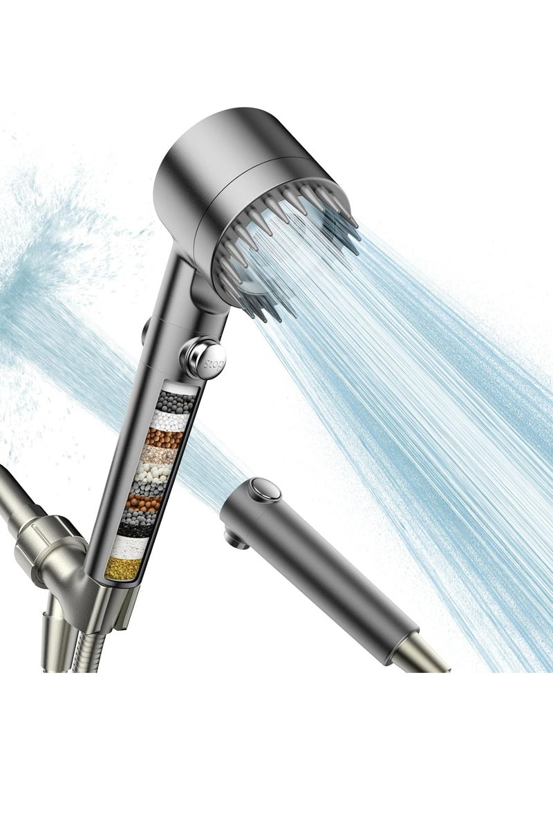 جينزي رأس دش مفلتر مع يد، تدفق مياه عالي الضغط وأوضاع رش متعددة، رأس دش مع فلتر، غسيل قوي للمياه العسيرة، رأس دش مع مفتاح تشغيل/إيقاف لحمامات الحيوانات الأليفة - Image 1