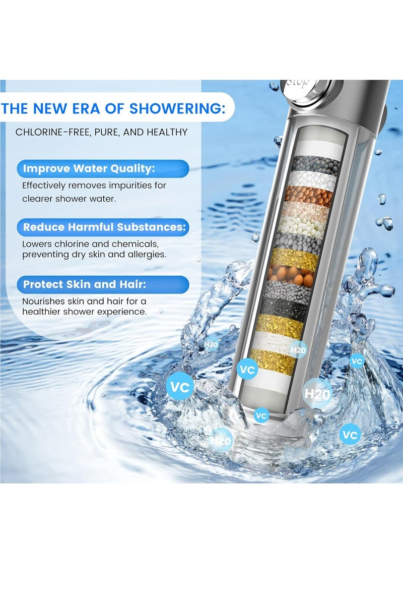 جينزي رأس دش مفلتر مع يد، تدفق مياه عالي الضغط وأوضاع رش متعددة، رأس دش مع فلتر، غسيل قوي للمياه العسيرة، رأس دش مع مفتاح تشغيل/إيقاف لحمامات الحيوانات الأليفة - Image 4