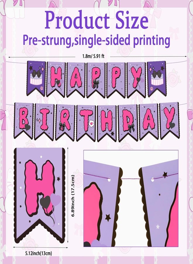 TaoBary Kawaii Birthday Party Banner Pink and Purple Pre-strung Hanging Sign Cartoon Anime Cute Kitty Themed Party Decorations Banners for Girls Women Birthday Favors Supplies - Image 4