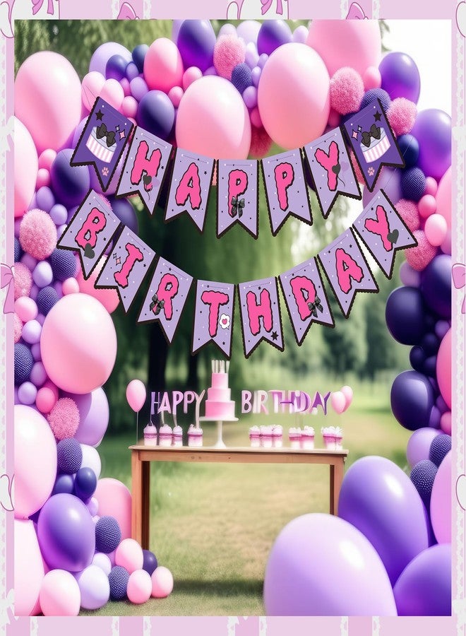 TaoBary Kawaii Birthday Party Banner Pink and Purple Pre-strung Hanging Sign Cartoon Anime Cute Kitty Themed Party Decorations Banners for Girls Women Birthday Favors Supplies - Image 5