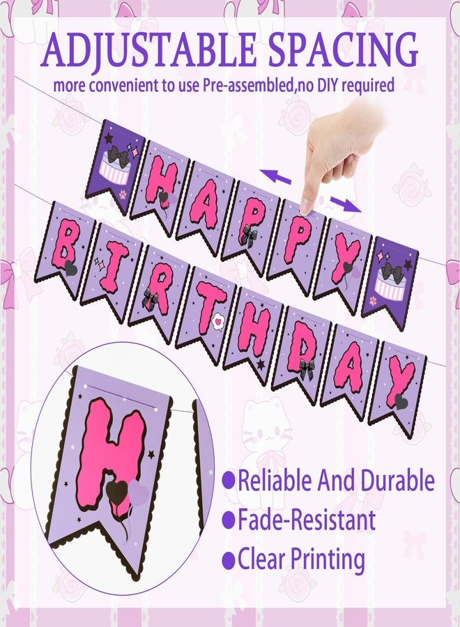 TaoBary Kawaii Birthday Party Banner Pink and Purple Pre-strung Hanging Sign Cartoon Anime Cute Kitty Themed Party Decorations Banners for Girls Women Birthday Favors Supplies - Image 3