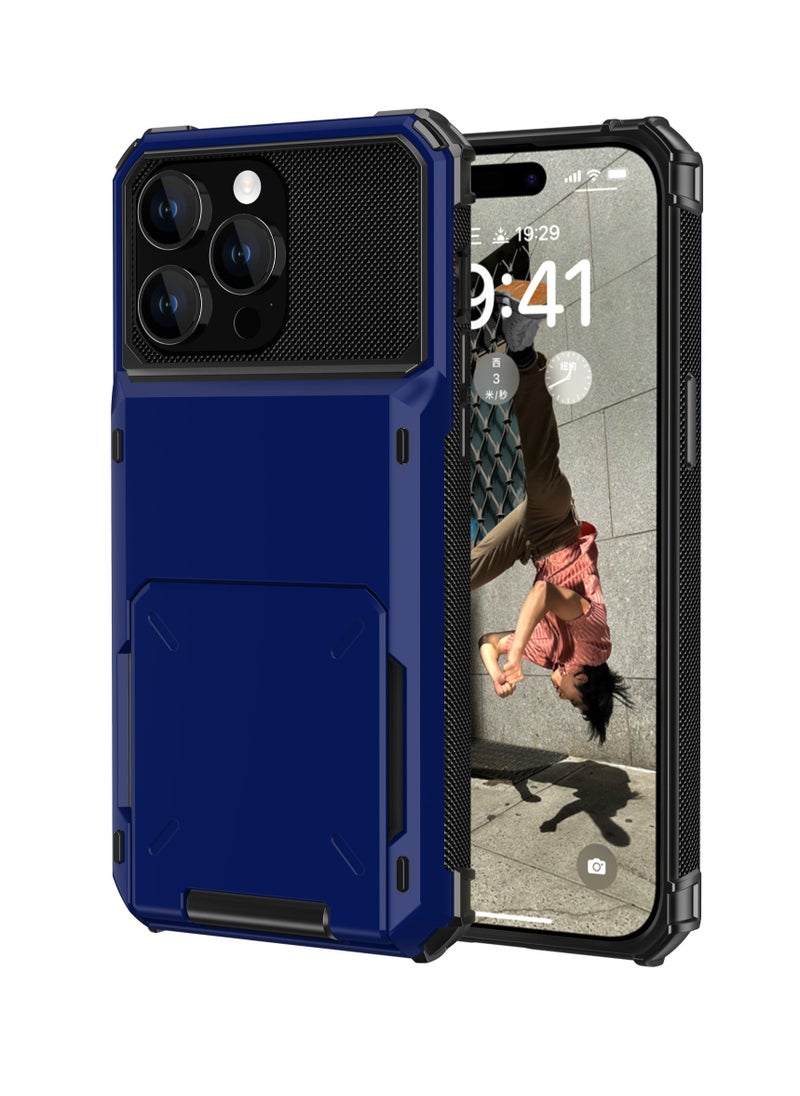 GULFLINK Full Protection Shockproof Case Casing Card Holder Case Dual Layer Hard Case For iPhone 15 Pro Max Blue  - Image 1