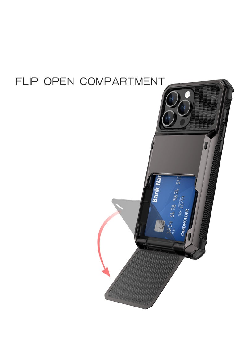 Full Protection Shockproof Case Casing Card Holder Case Dual Layer Hard Case For iPhone 15 Pro Max Blue