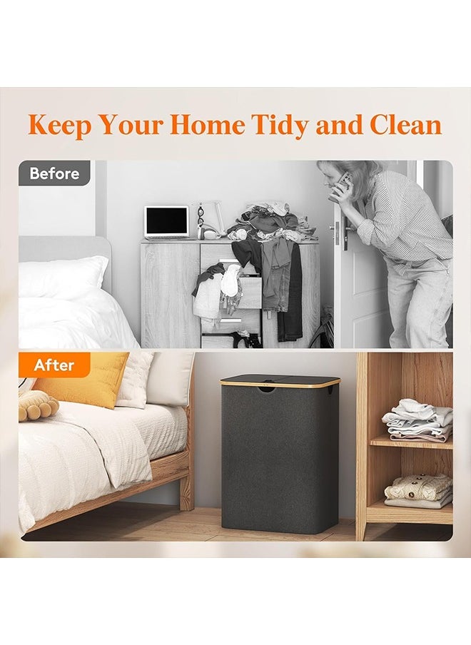 Laundry Basket with Lid  3 Section Extra Large Laundry Hamper  Divided Laundry Hamper with Removable Bags  for Bathroom, Bedroom(Grey 140L  3 Section)