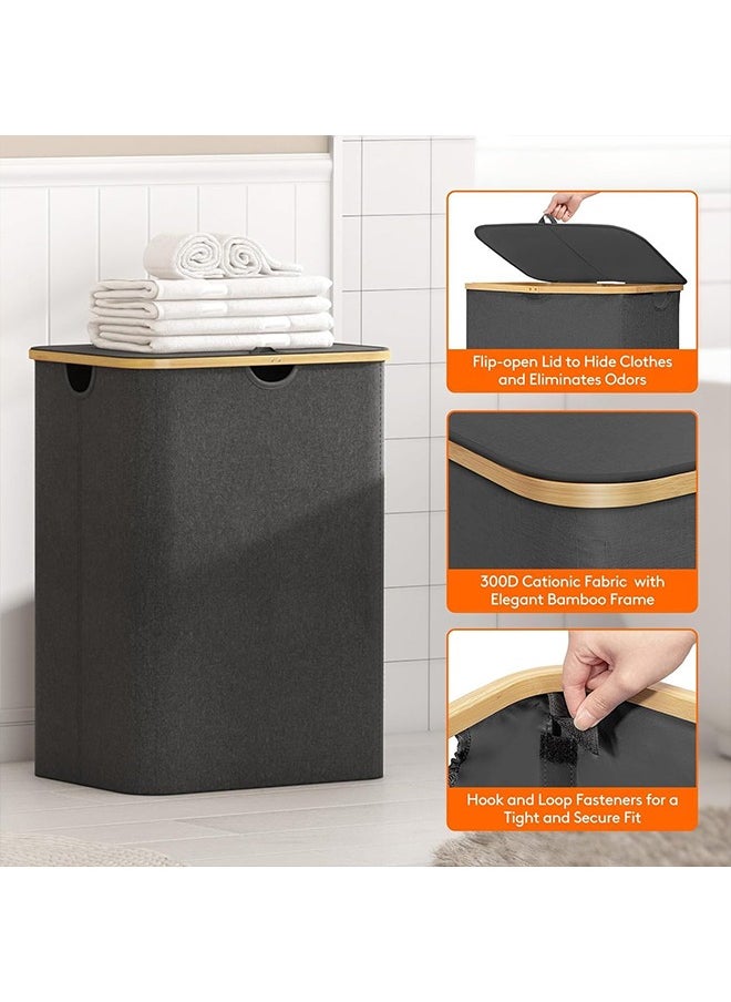 Laundry Basket with Lid  3 Section Extra Large Laundry Hamper  Divided Laundry Hamper with Removable Bags  for Bathroom, Bedroom(Grey 140L  3 Section)