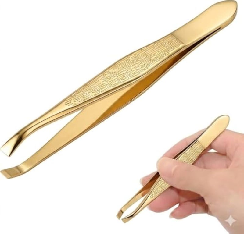 tweezer Gold -Gold Series Slant Tip Eyebrow Tweezer- High Precision Tweezers For Eyebrow Face Hair Removal - Image 1