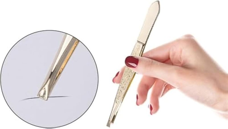 tweezer Gold -Gold Series Slant Tip Eyebrow Tweezer- High Precision Tweezers For Eyebrow Face Hair Removal - Image 4