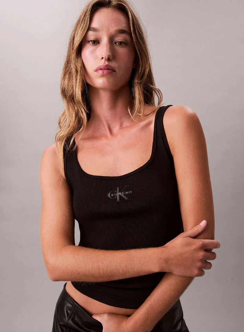 CALVIN KLEIN Black Slim Ribbed Cotton Tank Top for Women | Best Price UAE