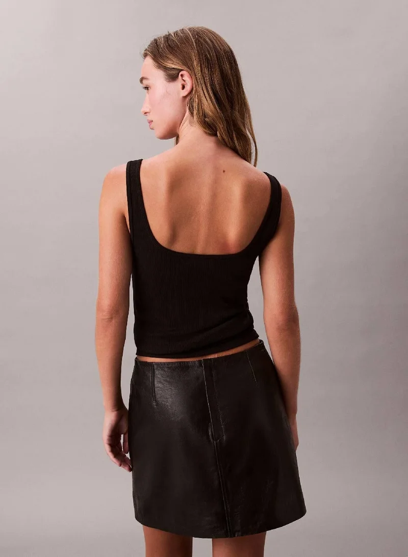 CALVIN KLEIN Black Slim Ribbed Cotton Tank Top for Women | Best Price UAE