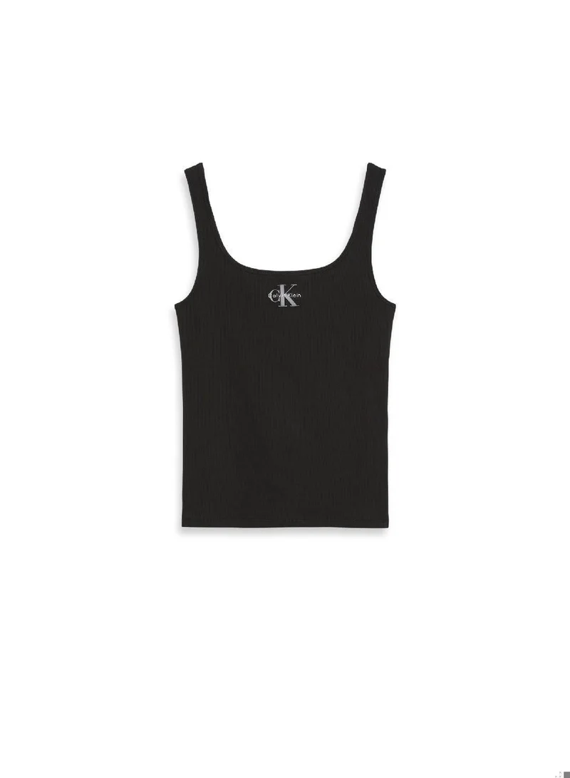 CALVIN KLEIN Black Slim Ribbed Cotton Tank Top for Women | Best Price UAE