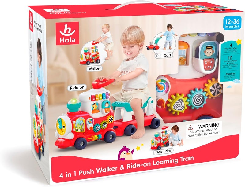 HOLA 4in1 Push Walker & Ride-on Learning Train, Interactive Toy w/Music, Lights & Sounds, Convertible Push Walker, Pull-Along Wagon, Learning Activity, Motor Skills & Imagination for Kids 12M+ - Image 2