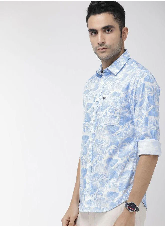The Indian Garage Co Men Slim Fit Abstract Printed Full Sleeves Cutaway Collar Casual Shirt