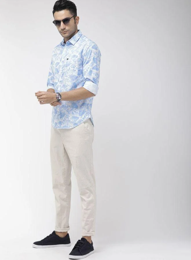 شركة المرآب الهندية Men Slim Fit Abstract Printed Full Sleeves Cutaway Collar Casual Shirt