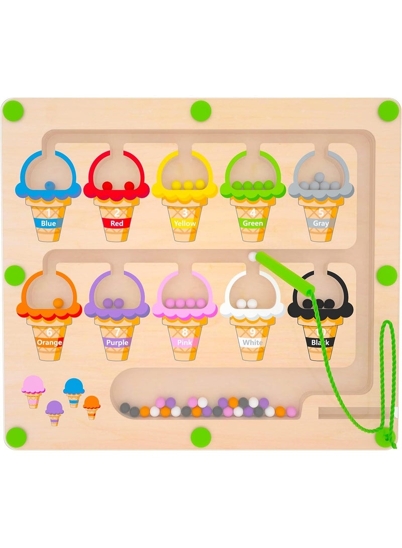 انفلكس متاهة الألوان والأرقام المغناطيسية - لوحة مونتيسوري الخشبية لمطابقة الألوان وتعلم العد - ألعاب المهارات الحركية الدقيقة للأطفال الصغار للأولاد والبنات من سن 3 إلى 5 سنوات - Image 1