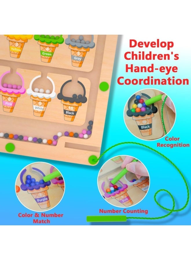 انفلكس متاهة الألوان والأرقام المغناطيسية - لوحة مونتيسوري الخشبية لمطابقة الألوان وتعلم العد - ألعاب المهارات الحركية الدقيقة للأطفال الصغار للأولاد والبنات من سن 3 إلى 5 سنوات - Image 3