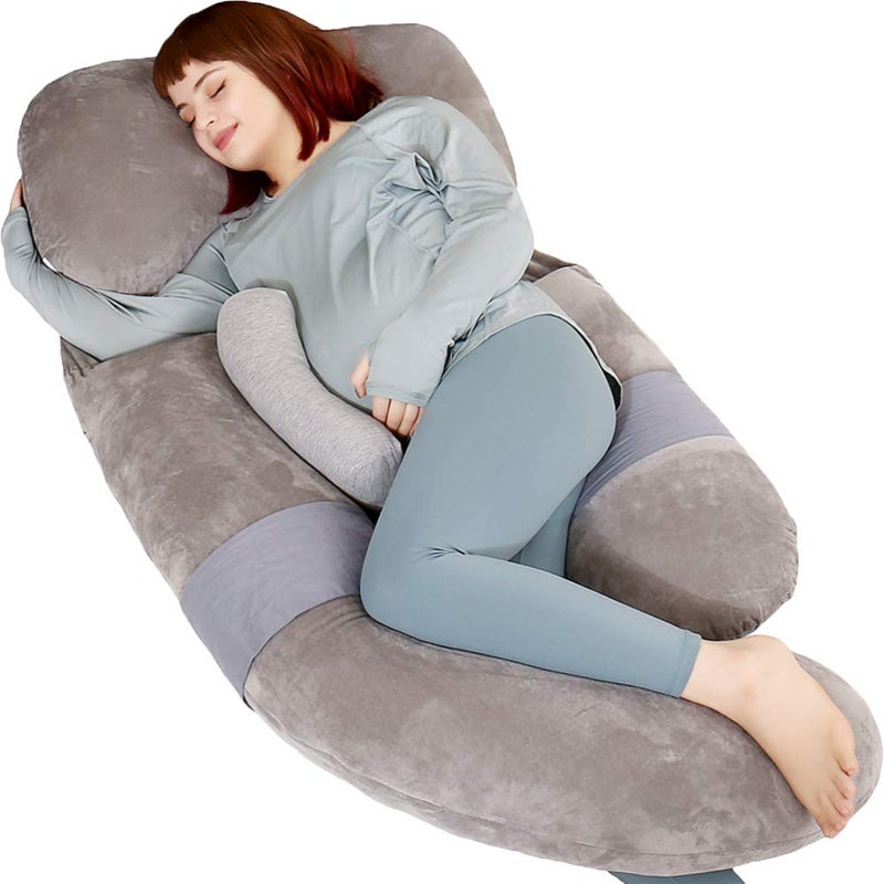 Moro 60 Inch Pregnancy Pillow, Detachable U Shaped Full Body Maternity Pillow For Back, Hips, Legs And Belly Support With Removable Cover (Velvet Grey)