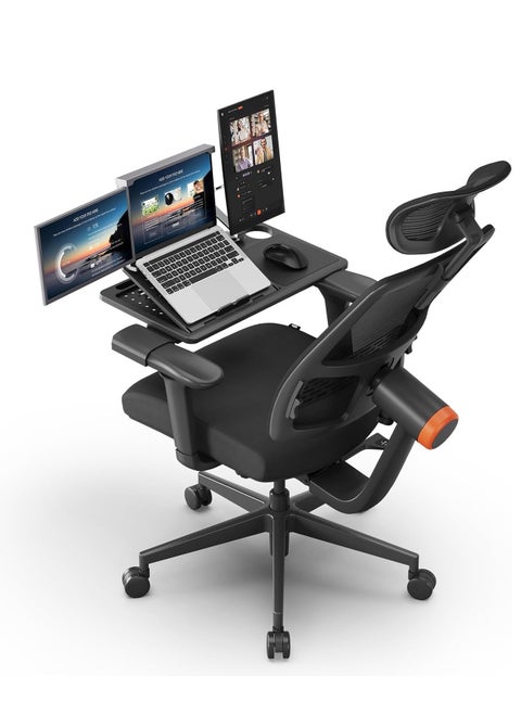 Ergonomic Office Chair for Work from Home, High Back Computer Chair with Adaptive Lumbar Support, 4D Armrest, Tray, Recline, Adjustable Height & Headrest, Mesh Chair for Office/Home (Black)