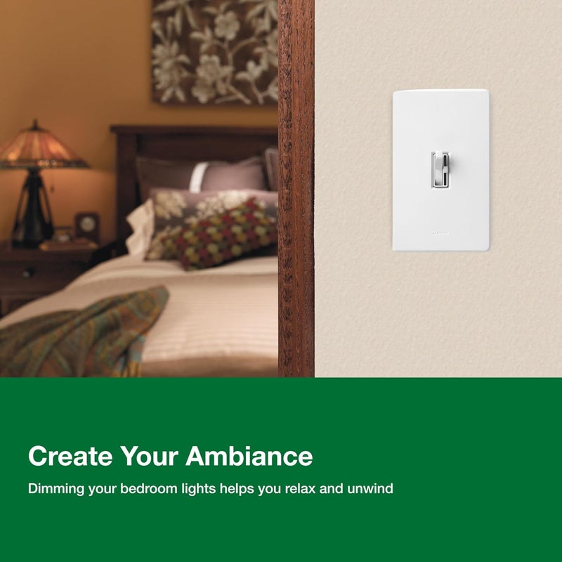 LUTRON Toggler LED+ Dimmer Switch for Dimmable LED, Halogen and Incandescent Bulbs, 150 Watt, Single-Pole or 3-Way, TGCL-153PH-2-WH, White, 2 Pack - Image 5